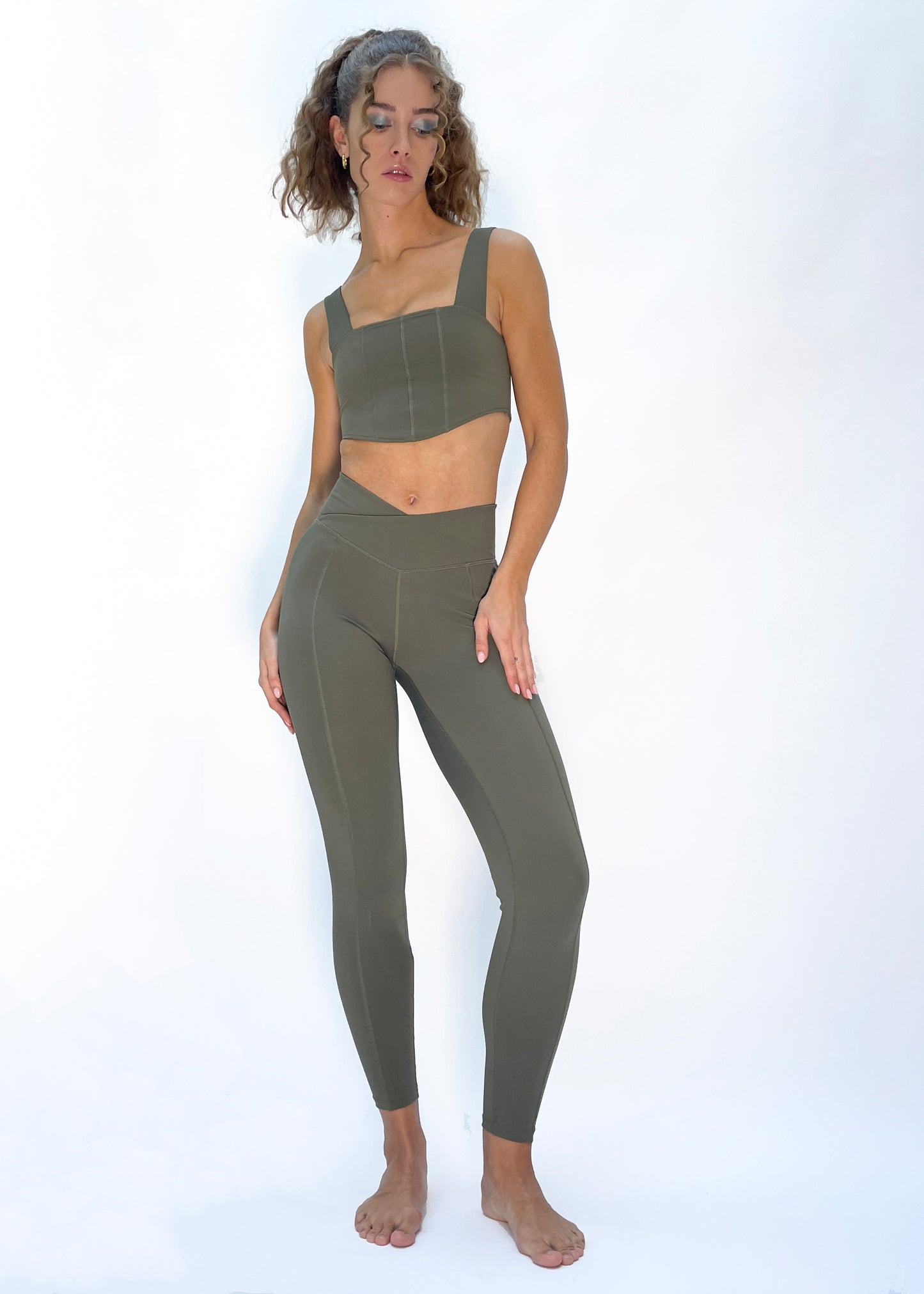 Crossover Leggings - Olive Green