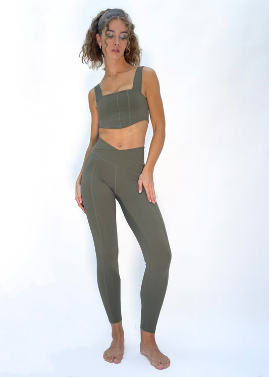 Crossover Leggings - Olive Green
