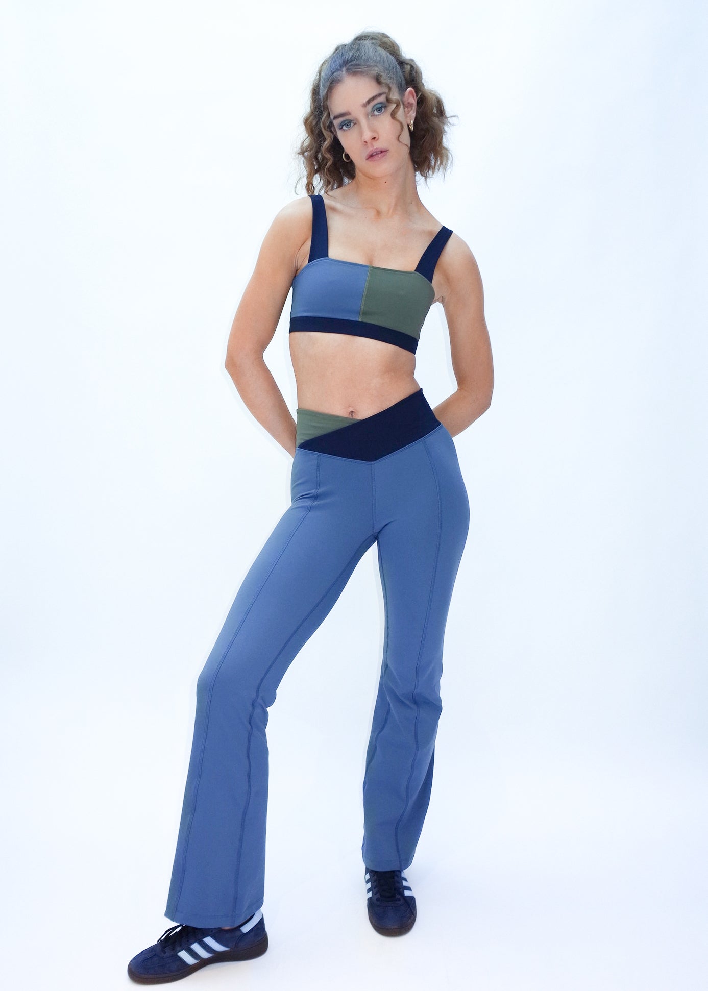 Crossover Waist Flared Legging - Denim Blue