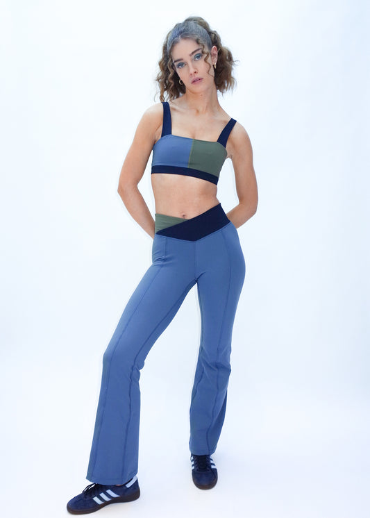Crossover Waist Flared Legging - Denim Blue