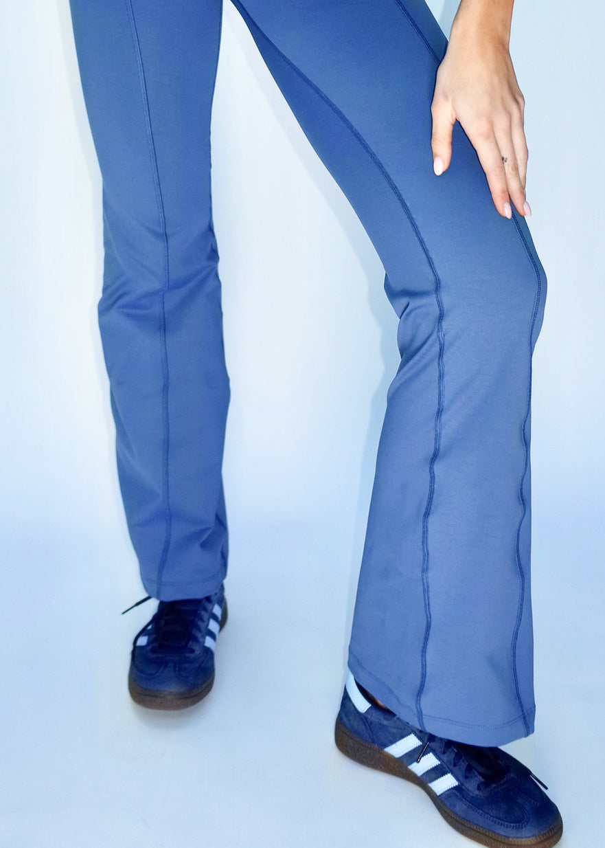 Crossover Waist Flared Legging - Denim Blue